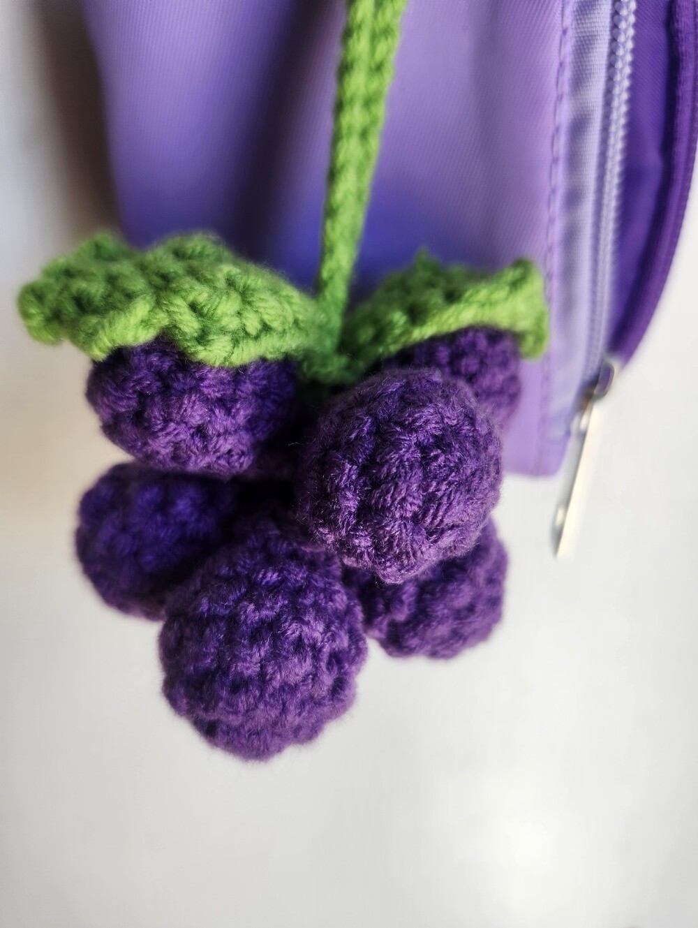 Lavender Wristlet Key Pouch with Crochet Grape Charm - Picture 5 of 5